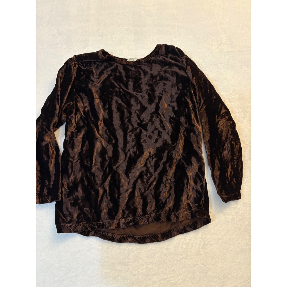 CP Shades Brown Crushed Velvet Long Sleeve Top Small Hand Dyed Rayon Pullover - Picture 2 of 5